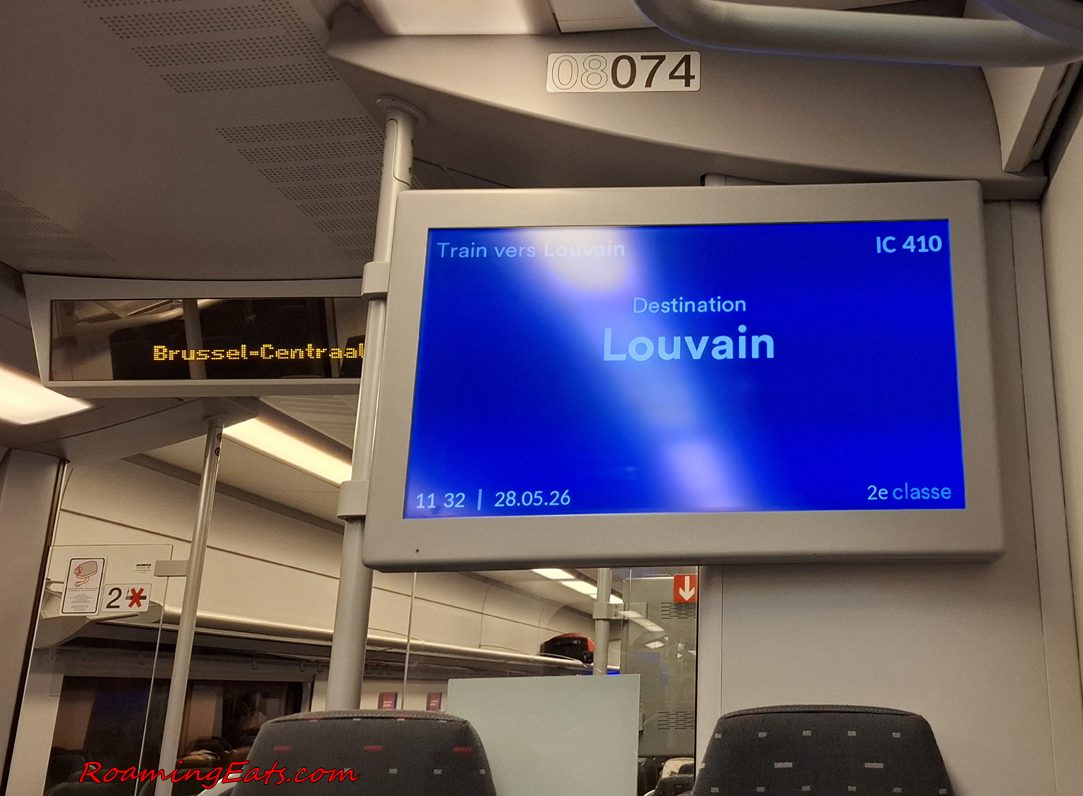 The in-train display showing the Louvain (Leuven) stop
