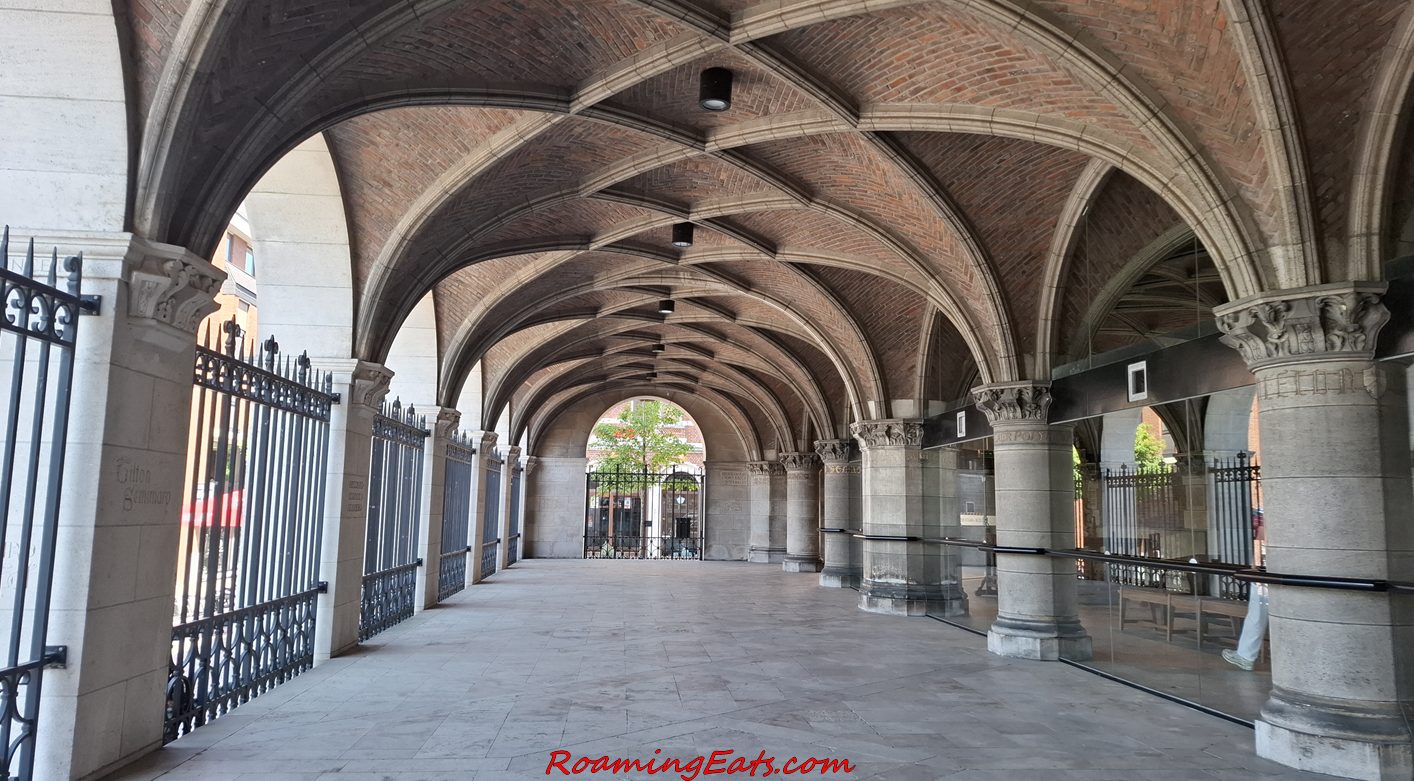 The herringbone brick groin-vault ceiling of the library entrance