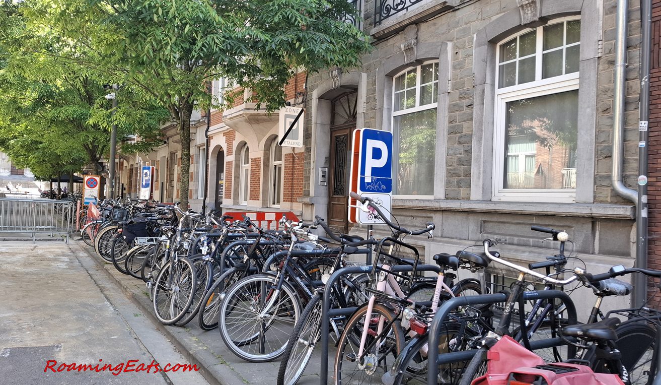 Bicycles parked along a street in Leuven