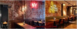The casual, industrial-style interior of Manhattn's Burgers