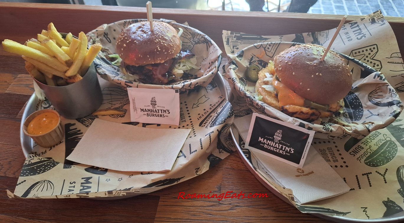 A Rockefeller beef burger and Tribeca chicken burger with Godfather fries